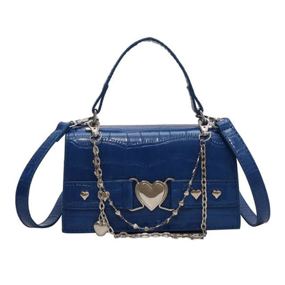 Grain Flap Crossbody Croc Heart Buckled Bag