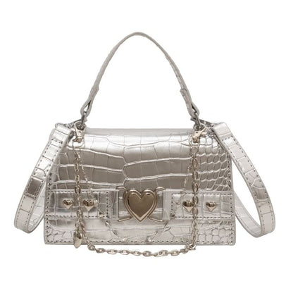 Grain Flap Crossbody Croc Heart Buckled Bag