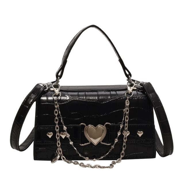 Grain Flap Crossbody Croc Heart Buckled Bag