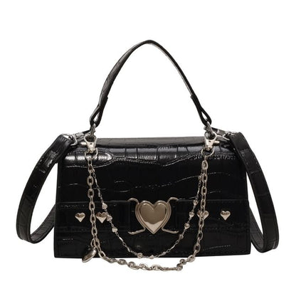 Grain Flap Crossbody Croc Heart Buckled Bag