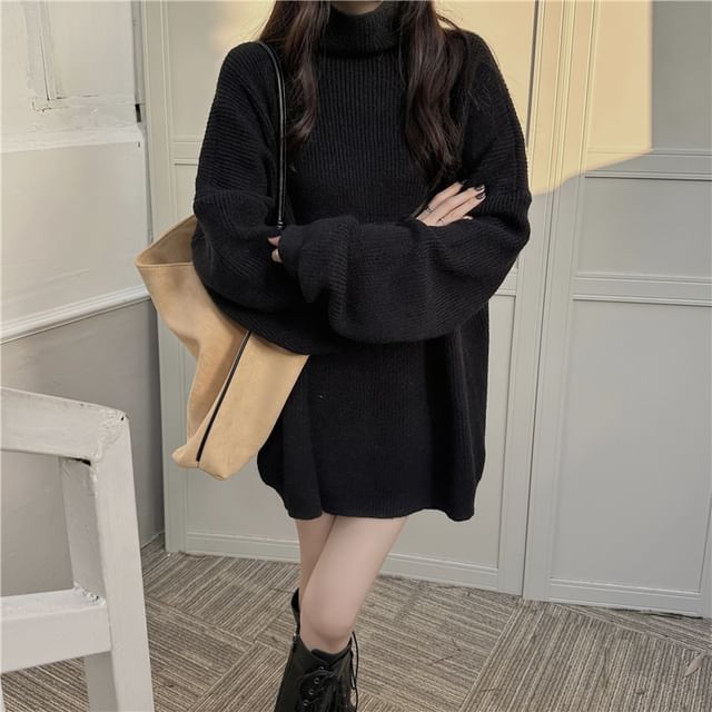 Turtleneck Plain Oversized Sweater