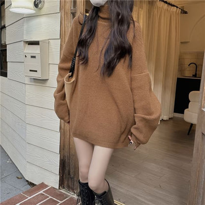 Turtleneck Plain Oversized Sweater