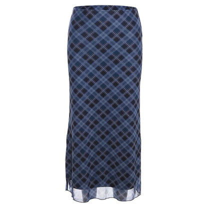 Midi A-Line Mid Skirt Plaid Waist