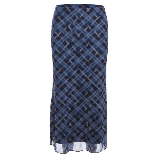 Mid Plaid A-Line Waist Midi Skirt