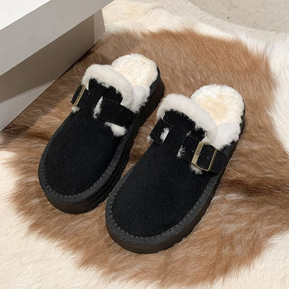 Fleece-Lined Mules Platform Buckled