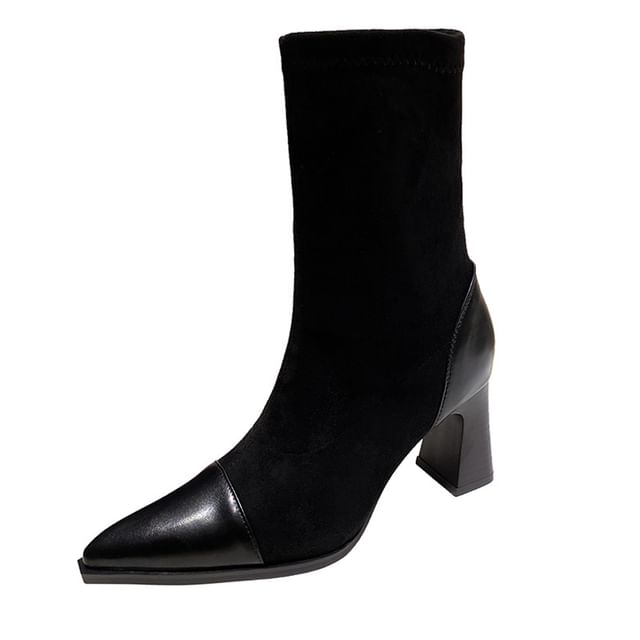 Block Heel Pointy Mid Calf Boots