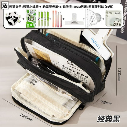 Layered Nylon Pencil Case / Binder Clip / Pen / Highlighter / Ruler / Sticky Note / Set