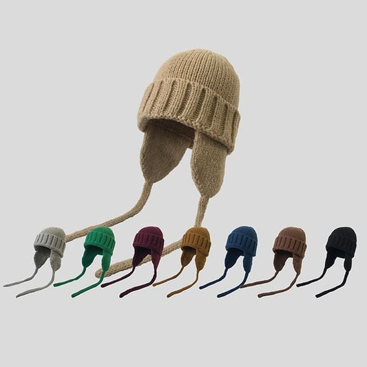Beanie Knit Ear with Flap Plain
