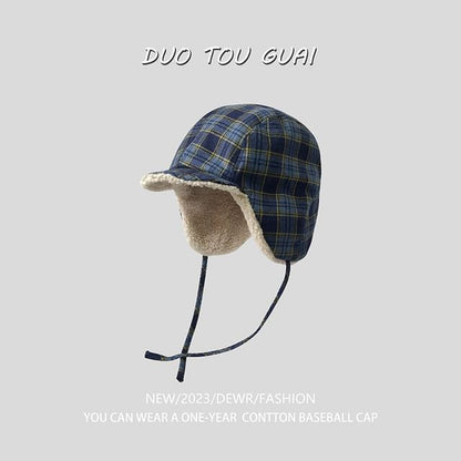 Hat Fleece Plaid Trapper Lined