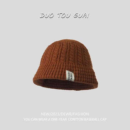 Knit Bucket Hat Lettering Applique