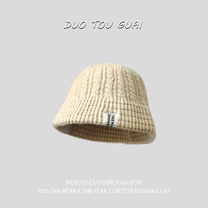 Knit Bucket Hat Lettering Applique