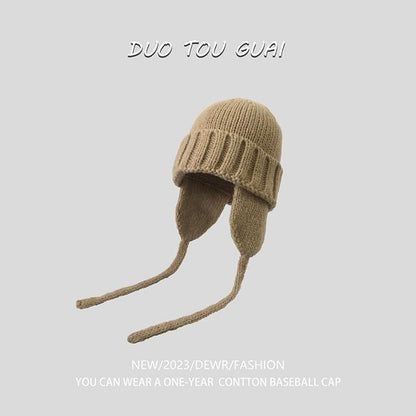 Beanie Knit Ear with Flap Plain