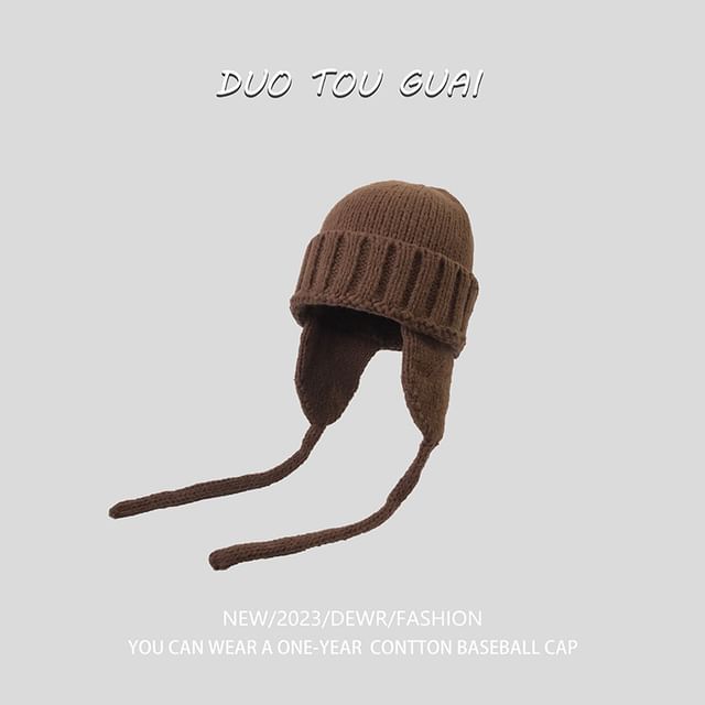 Beanie Knit Ear with Flap Plain