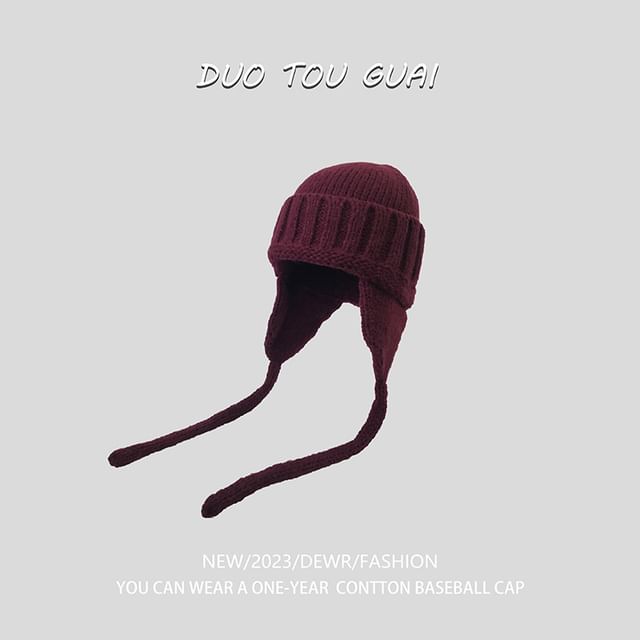 Beanie Knit Ear with Flap Plain