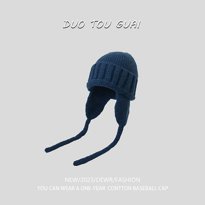 Beanie Knit Ear with Flap Plain