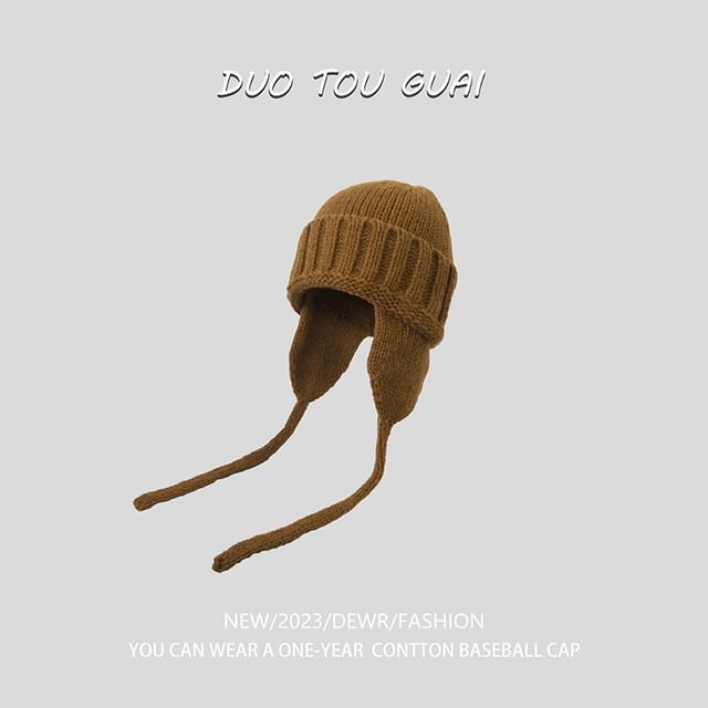 Beanie Knit Ear with Flap Plain