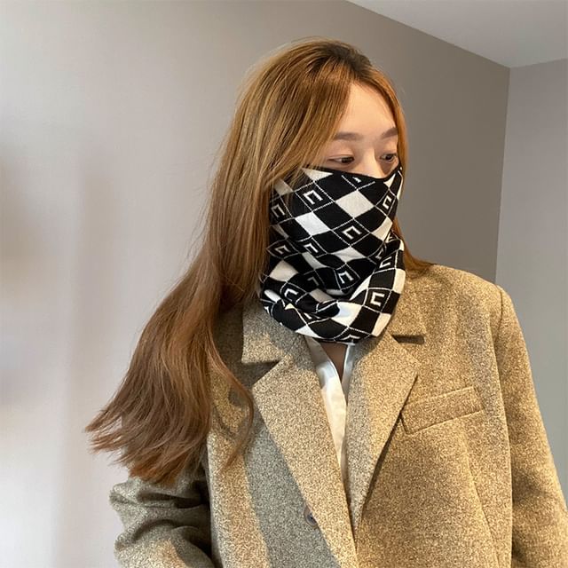 / Beanie Print Knit Scarf Multi-Way Diamond