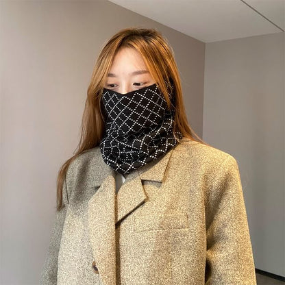 / Beanie Print Knit Scarf Multi-Way Diamond