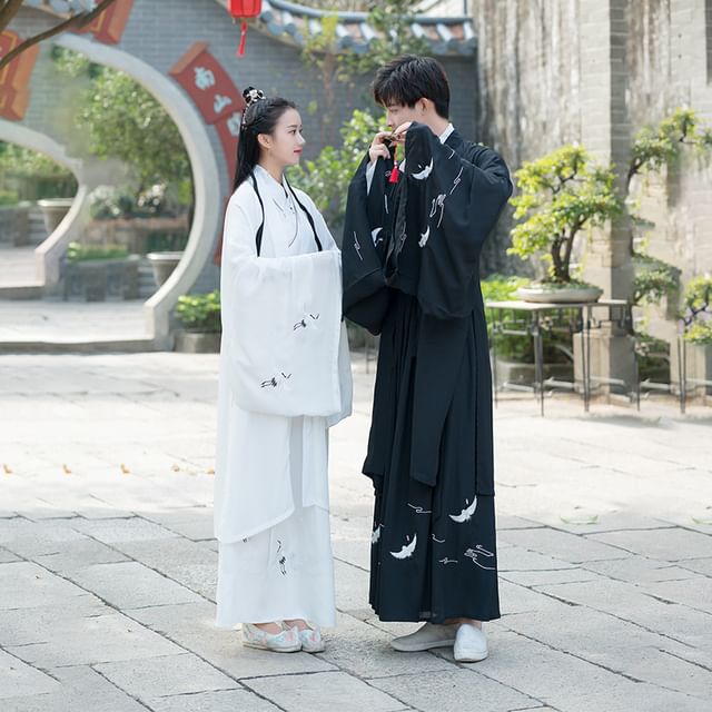 Couple Matching Crane Embroidered Hanfu Jacket / Long