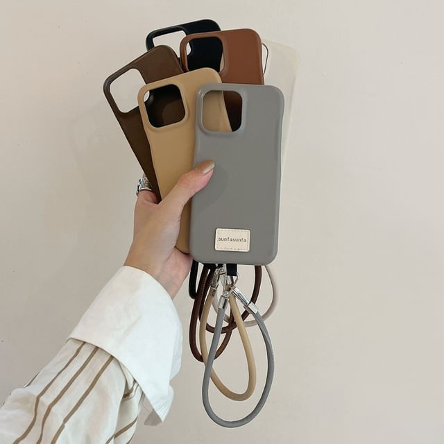 Lettering Applique Leather Faux Phone Case