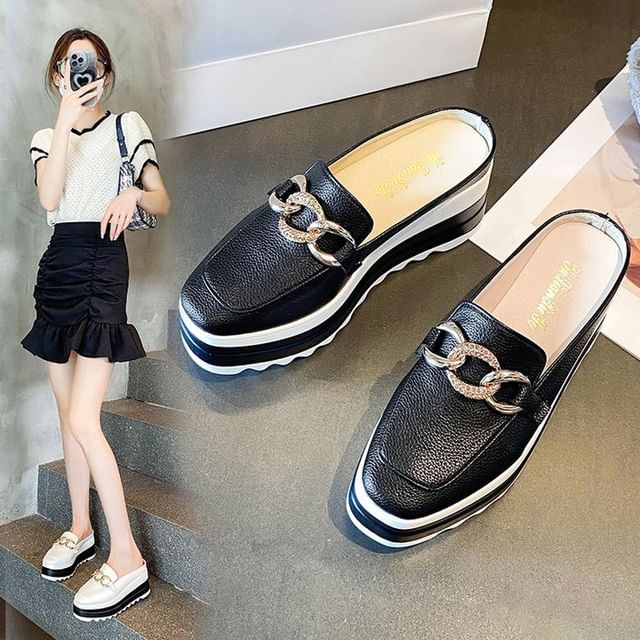 Chain Platform Loafer Detail Mules