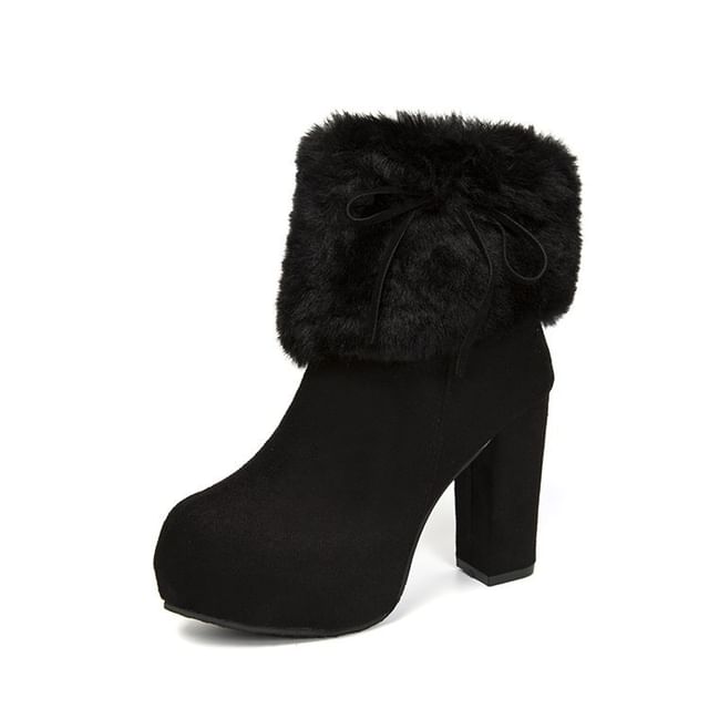 Heel Ankle Platform Trim Chunky Fluffy Boots