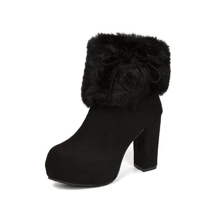 Heel Ankle Platform Trim Chunky Fluffy Boots