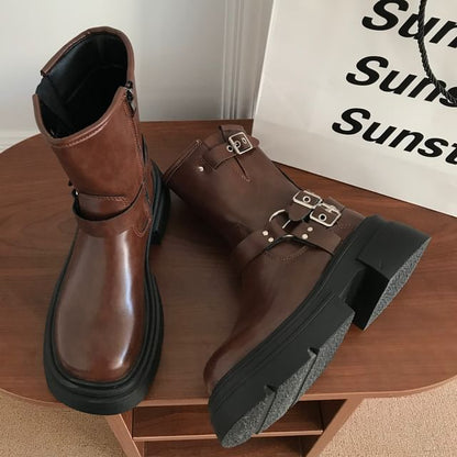 Buckled Platform Short Boots