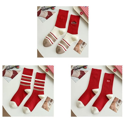 Striped Socks / Letter Embroidered Socks / Set