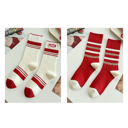 Striped Socks / Letter Embroidered Socks / Set