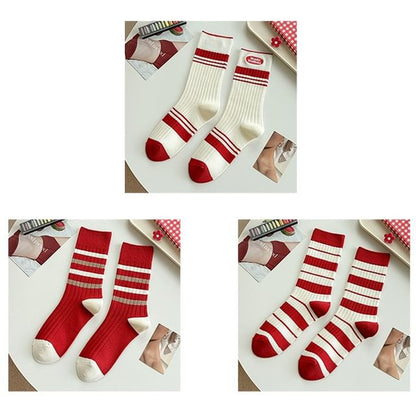 Striped Socks / Letter Embroidered Socks / Set