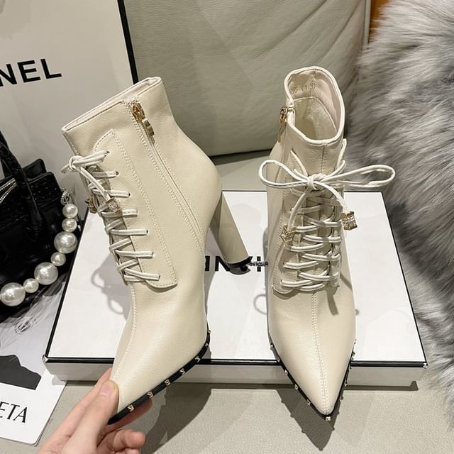 Pointed Heel High Boots Ankle Lace-Up