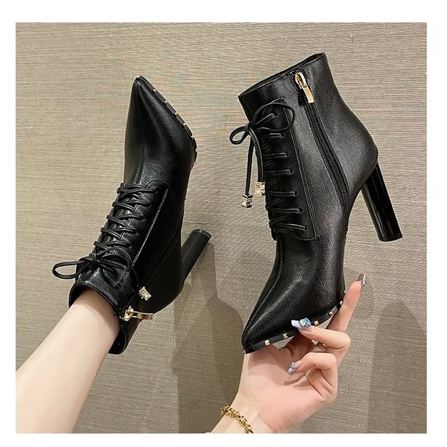 Pointed Heel High Boots Ankle Lace-Up