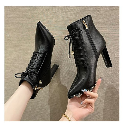 Pointed Heel High Boots Ankle Lace-Up