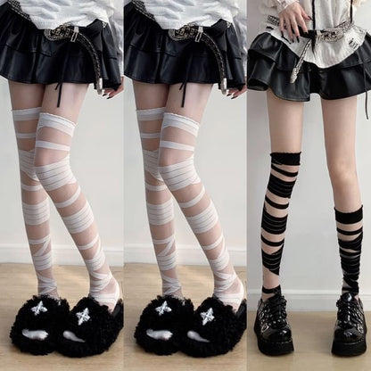 Mesh Panel Over-the-Knee Socks / Set