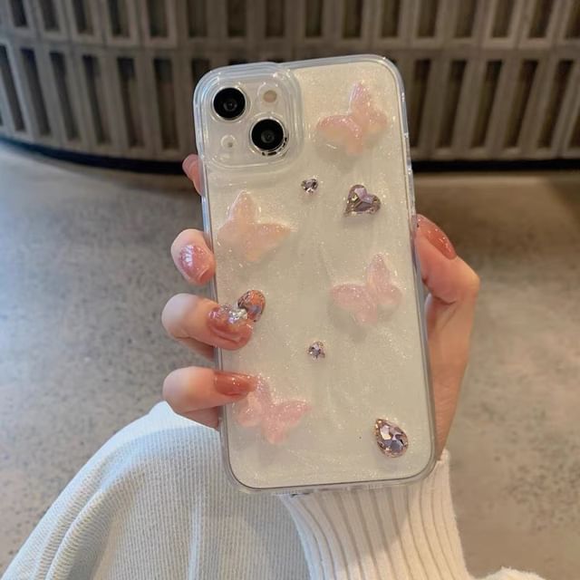 Butterfly Heart Rhinestone Phone Case