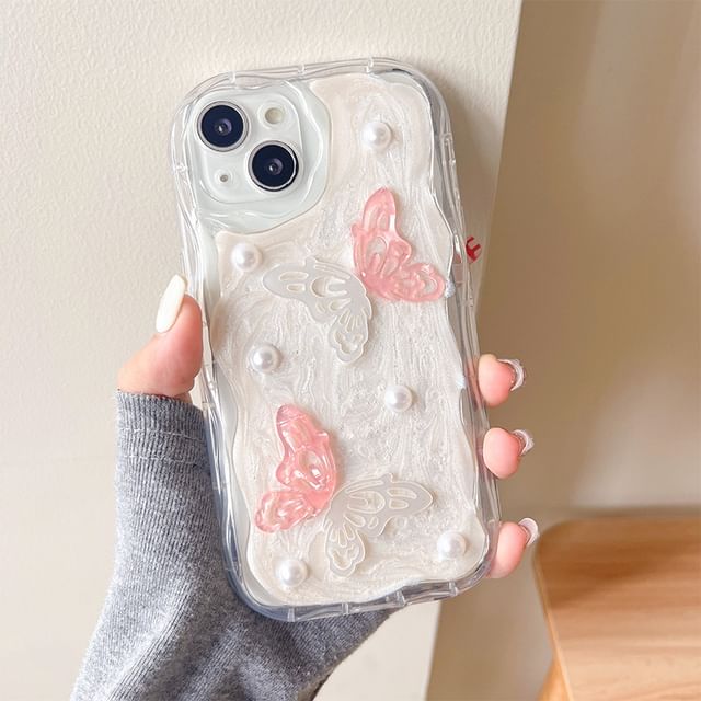 Butterfly Faux Pearl Phone Case - iPhone 15 Pro Max / 15 Pro / 15 Plus / 15 / 14 Pro Max / 14 Pro / 14 Plus / 14 / 13 Pro Max / 13 Pro / 13 / 13 mini / 12 Pro Max / 12 Pro / 12 / 12 mini / 11 Pro Max / 11 Pro / 11 / SE / XS Max / XS / XR / X