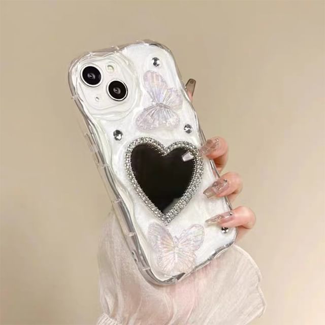 Butterfly Heart Mirrored Phone Case - iPhone 15 Pro Max / 15 Pro / 15 Plus / 15 / 14 Pro Max / 14 Pro / 14 Plus / 14 / 13 Pro Max / 13 Pro / 13 / 13 mini / 12 Pro Max / 12 Pro / 12 / 12 mini / 11 Pro Max / 11 Pro / 11 / SE / XS Max / XS / XR / X