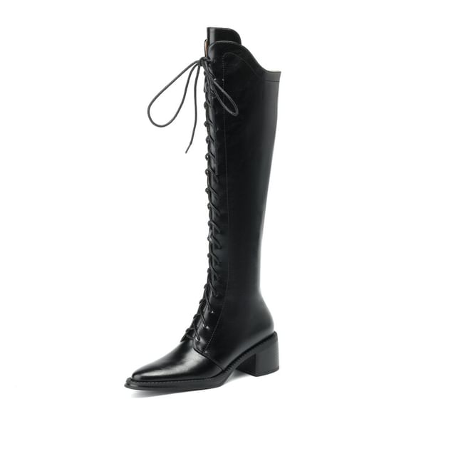 Pointed Toe Lace Up Knee High Boots