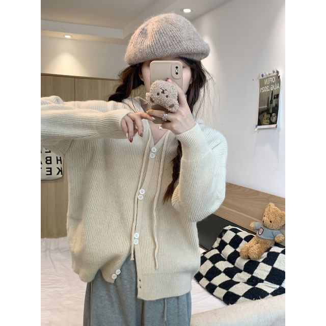 Button-Up Cardigan Hooded Plain