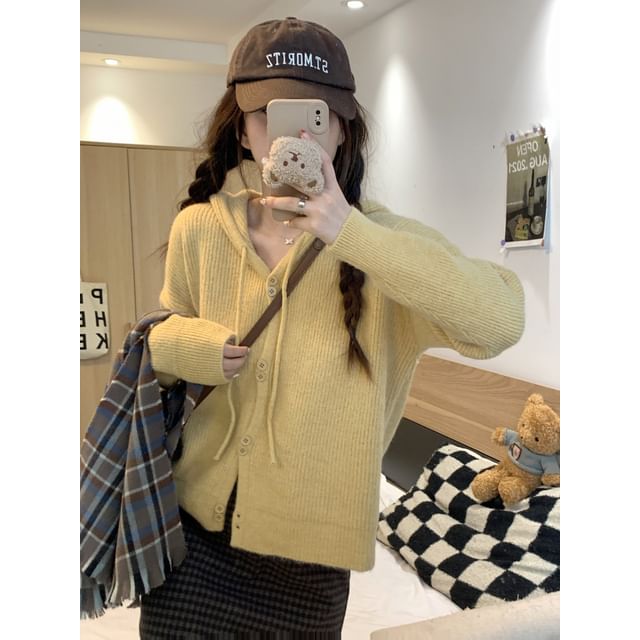 Button-Up Cardigan Hooded Plain