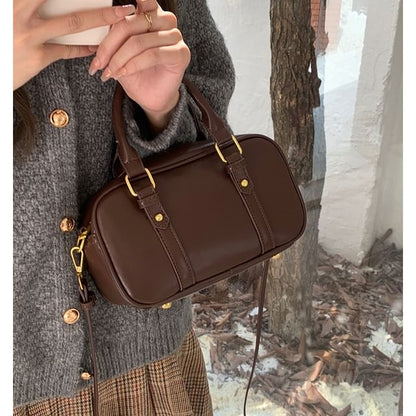 Bag Plain Handle Top Faux Crossbody Leather