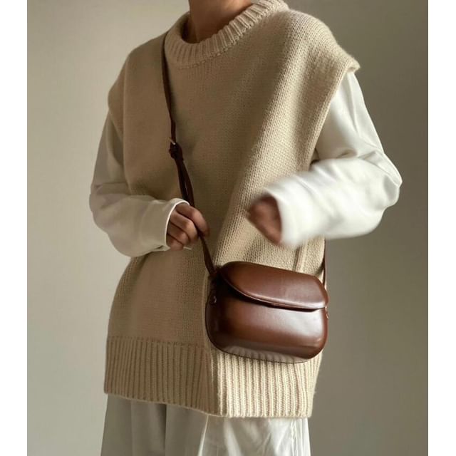 Faux Crossbody Flap Leather Plain Bag