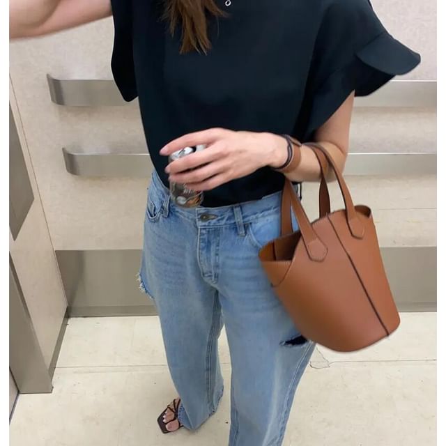 Bucket Plain Faux Bag Leather