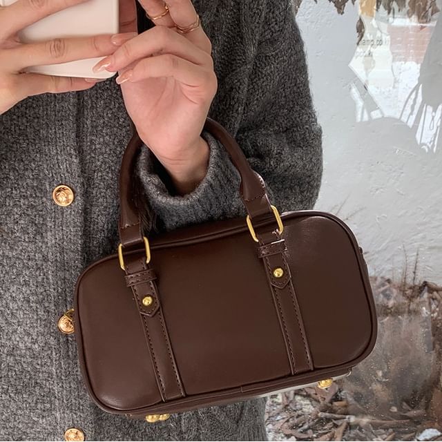 Bag Plain Handle Top Faux Crossbody Leather