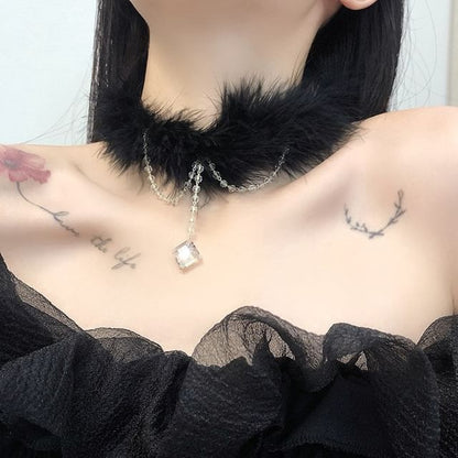 Crystal Chenille Pendant Faux Choker