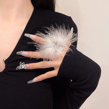 Alloy Open Feather Ring