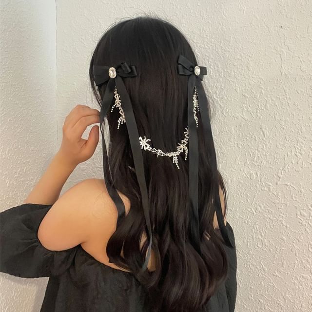 Hair Rhinestone Ribbon Clip