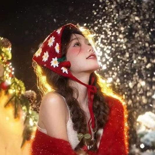 Christmas Floral Knit Headband Triangle