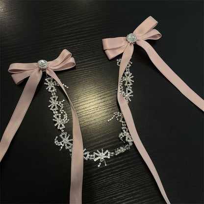 Hair Rhinestone Ribbon Clip